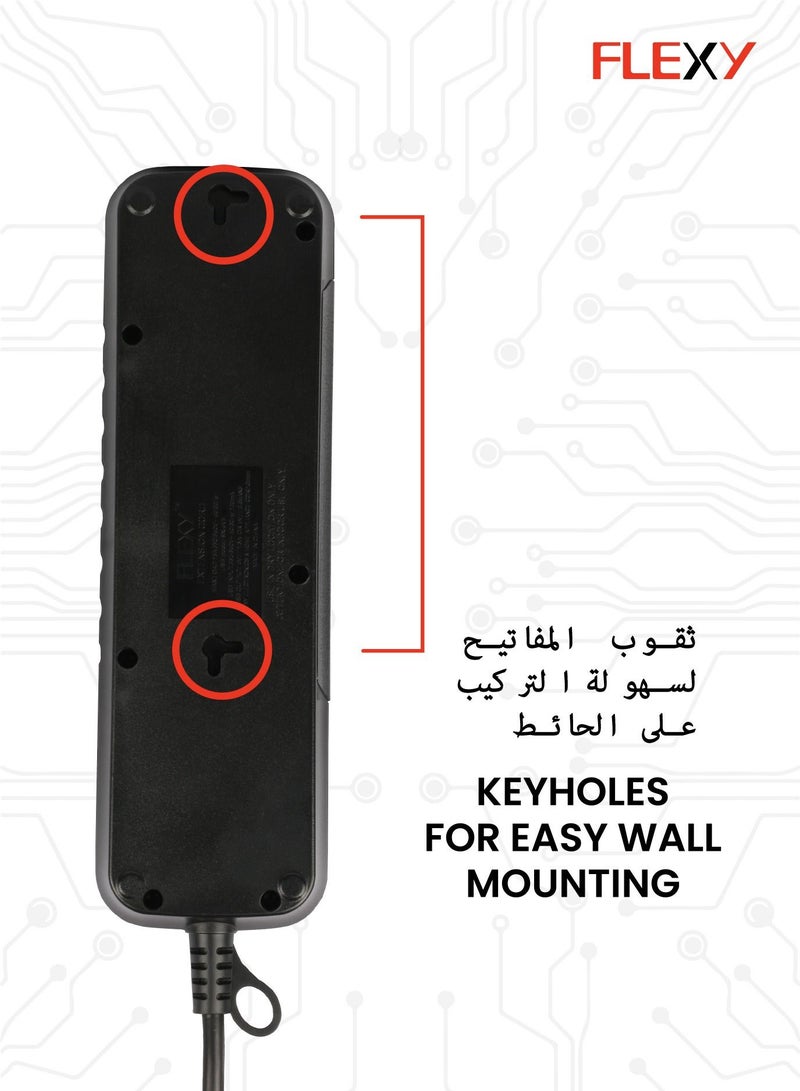FLEXY 8 Meter 5-Way Extension Cord with Surge Protection, Auto-Detect Wire Connection, Green Lamp Indicator, and EMI/RFI Noise Filter for Secure and Efficient Use - Image 3